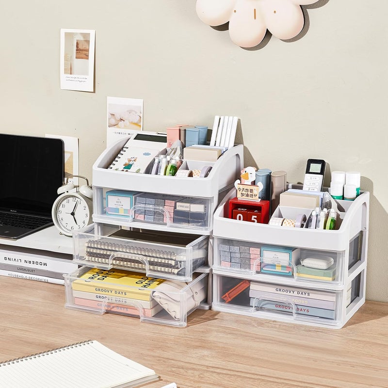 ORGIDOL Desk Organizer with 4 Drawer Storage, Desktop Drawers Organizer for Office/School Supplies, Plastic Stationary Makeup Organizer, Desk Storage Box Organizer for Office, School, Bathroom - Image 5
